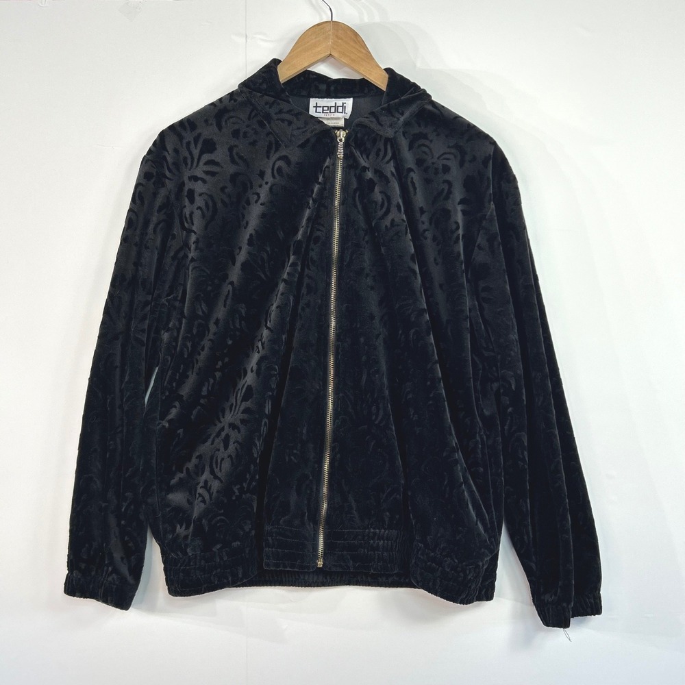 VTG 90s Burnout Velvet Romantic Floral Jacket Petite M Black Whimsigoth Mob Wife
